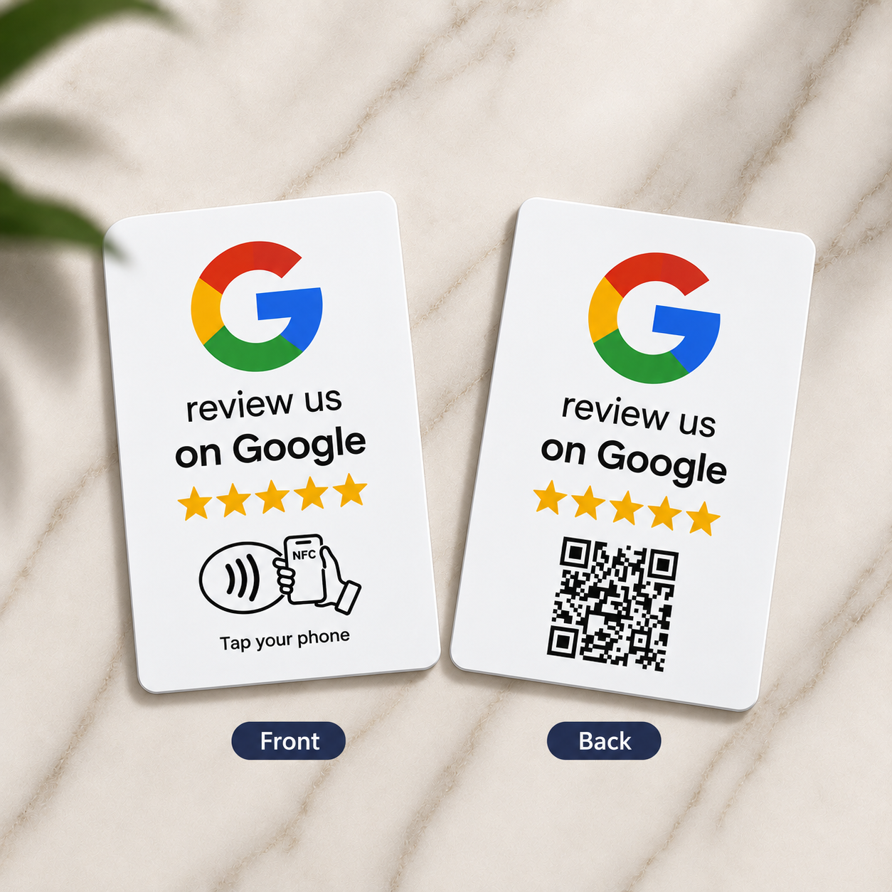 VouchForYa Google Review NFC Business Card, front and back